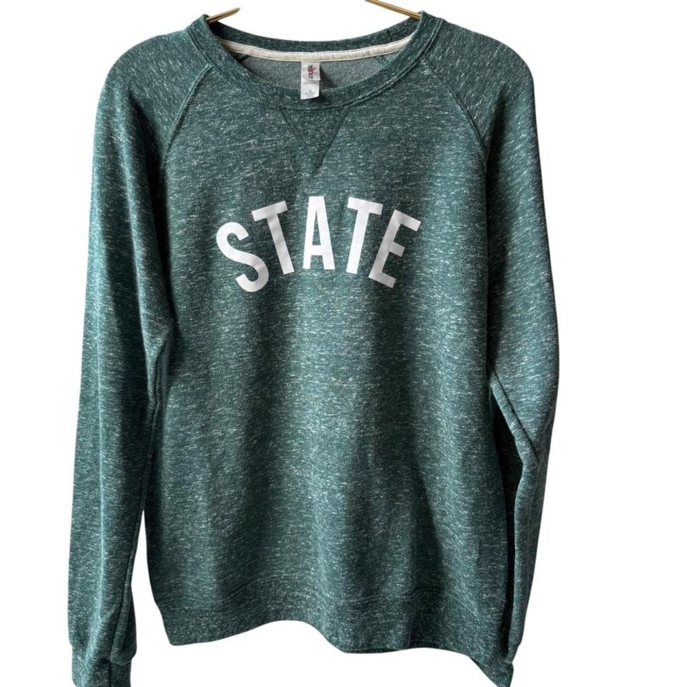Jerzees Michigan State Sweatshirt Womens Small Green STATE Graphic Long Sleeve